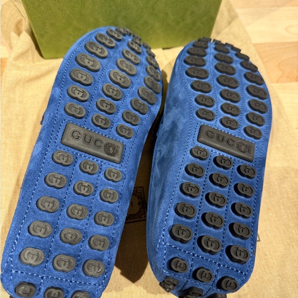 NWT Gucci Royal Blue Suede Mens Driver with Horsebit Shoes Size 8 FULL SET - Picture 4 of 10